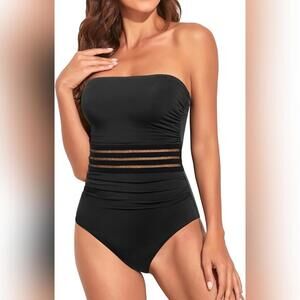 Elegant Black Strapless One Piece Swimsuit